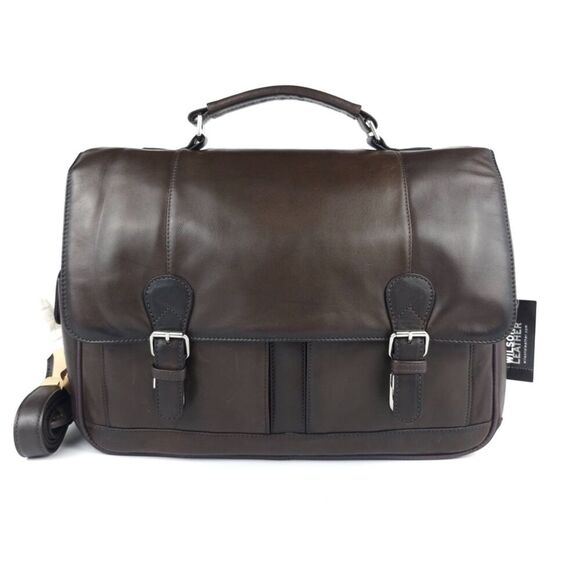 NWT Wilsons Leather Laptop Bag Briefcase Crossbody Convertible Brown Classic - Picture 1 of 14